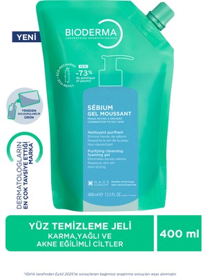 Bioderma Sebium Foaming Gel Refill Yağlı ve Akne Eğilimli Ciltler, Temizleme Jeli Yeniden Dolum Paketi 400ml