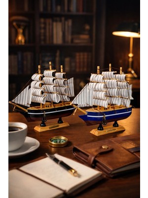 Kesene Dekoratif Premium Ahşap El Yapımı Yelkenli Gemi Maketi Masaüstü Biblo Ev Ofis Dekoru 20X20CM  528-DF