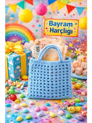 Esu Accessory Gökyüzü Mavisi El Yapımı File Çanta - Çocuklar Için Bayram Hediyesi