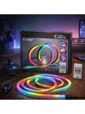 Cata CT-4567-AKILLI Rgb Neon Pixel LED Duvar Lambası – Mobil Uygulama Kontrollü, Müzik Senkronlu, Oyuncu Odası Dekoratif Gece Aydınlatması