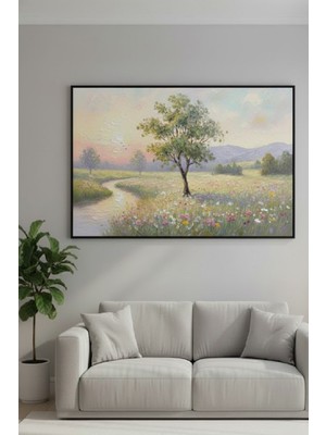 Safir Design Kır Çiçekleri ve Nehir Temalı Şık Çerçeveli Tablo