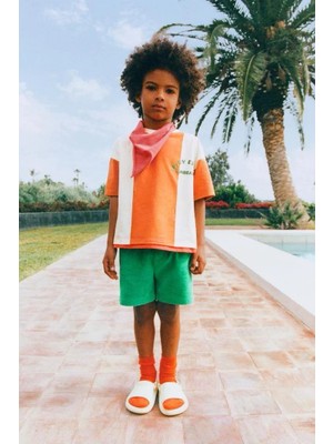 Magu Erkek Çocuk Pamuklu Yeşil Turuncu Sloganlı T-Shirt ve Şort Takım – Sunbeam Yazısı Detaylı
