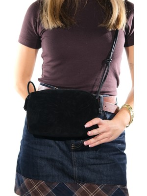 Luvi Selsey Siyah Süet Hakiki Deri Kadın Çapraz Çanta