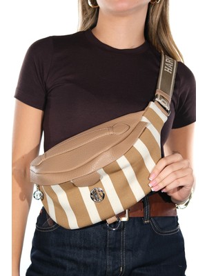 Luvi Cuir Vizon Çizgili Kadın Bel Çantası