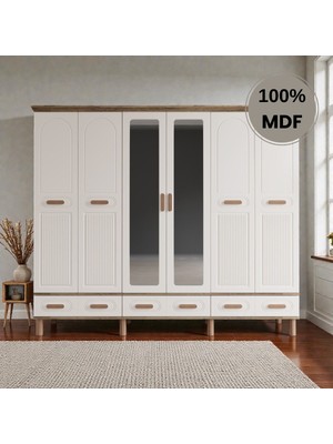 Flances Pera 6 Kapaklı Çekmeceli Mdf Gardırop