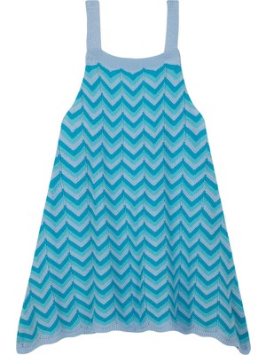 Antebies Mavi Zigzag Desenli Askılı Triko Kız Çocuk Elbise