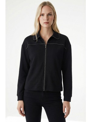 Allyco Fermuarlı Uzun Kollu Parlak Şeritli Regular Örme Sweatshirt
