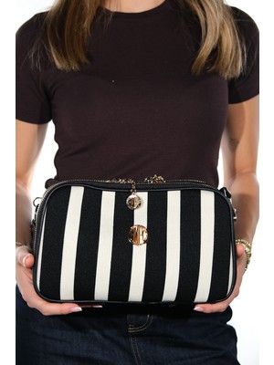 Luvi George Siyah Çizgili Kadın Çapraz Çanta