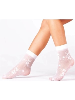 Liyuza Daymod Kadın Desenli Soket Beyaz