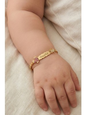 Parmas Design Bebek Künyesi Maşallah Yazılı 925 Ayar Gümüş Kelebek El Ayak Figür Kırmızı Taşlı