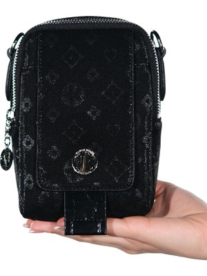 Luvi Belena Siyah Baskılı Kadın Çapraz Çanta