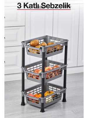 Feyza Design 3 Katlı Plastik Sebzelik, Mutfak Düzenleyici ve Saklama Rafı