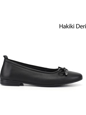 Gönderi® Kadın Siyah Fiyonklu Hakiki Deri Babet