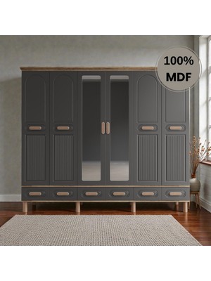 Flances Pera 6 Kapaklı Çekmeceli Mdf Gardırop