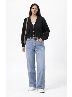 CGA Kadın Siyah Hırka V Yakalı Basic Hırka