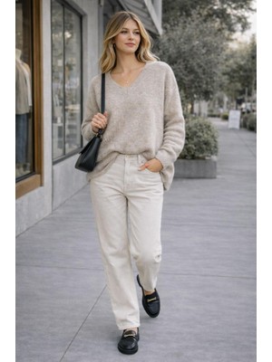 CGA Kadın Triko Kazak V Yaka Basic Triko Kazak