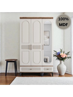 Slope 3 Kapaklı Mdf Ayaklı Tasarım Country Gardırop