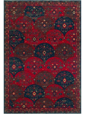 Cool Halı Mardin Kırmızı Etnik Desenli Zamansız Vintage Yün El Dokuma 4 Mevsim Ev Salon Oturma Odası Halısı