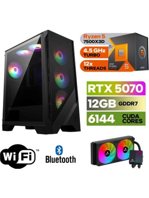 MSI Şafak-Gaming Pc Ddr5-Ryzen 5 7500X3D-RTX 5070 12GB- 32 GB Ddr5 Ram-1 Tb Nvme 5000 4000-WİN11PRO-240MM Sıvı Sogutma-
