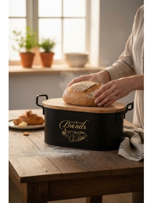 Feyza Design Şık Siyah Ahşap Ekmek Kutusu, Modern ve Dayanıklı Tasarım