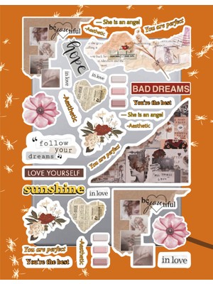 Hediyene Bak Vintager Seri 4 Sticker Seti | Laptop Ajanda Notebook Tablet Telefon Defter Etiket Bullet Journal