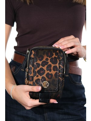 Luvi Belena Siyah Sarı Desenli Kadın Çapraz Çanta