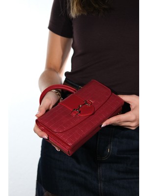 Luvi B35113 Kırmızı Kadın Kartlıklı Kol Çantası