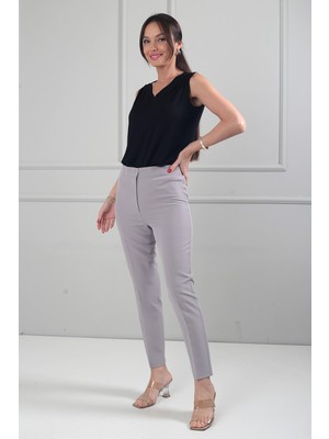 By Saygı Kadın Arkası Lastikli Geniş Beden Aralıklı Krep Pantolon