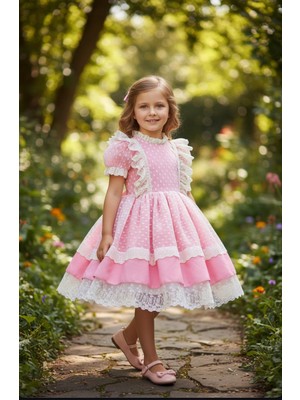 Gala Stil Gala Tüllü Kısakol Kabarık Çocuk Elbise