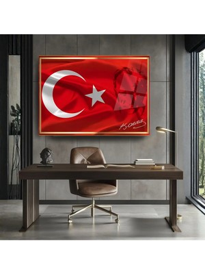 Glitglass Atatürk Portreli Türk Bayrağı Temalı Premium Temperli Cam Tablo