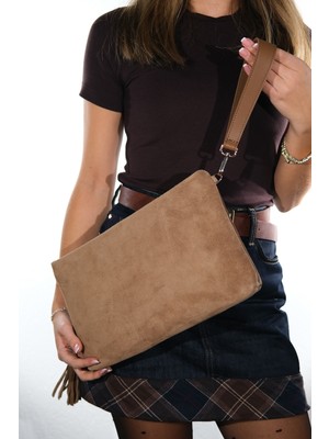 Luvi Morden Vizon Süet Hakiki Deri Kadın Clutch Çanta