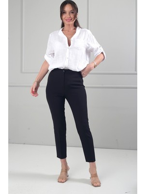 By Saygı Kadın Arkası Lastikli Geniş Beden Aralıklı Krep Pantolon