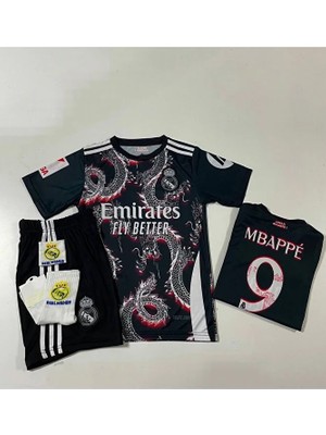 Portego R.e.a.l M.a.d.r.i.d 2024/25 Sezon Dragon Desenli Kylian Mbappe Çocuk Forma 4'lü Set (Arma-Black-Red)