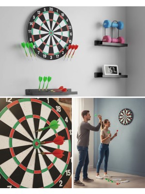 Aesco Şık Tasarımlı 15 Inç Dart Tahtası Metal Uçlu 4 Ok Seti