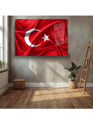 Glitglass Türk Bayrağı Cam Tablo - 4mm Temperli Cam - Dalgalanan Bayrak Modern Duvar Dekoru - Ofis ve Ev