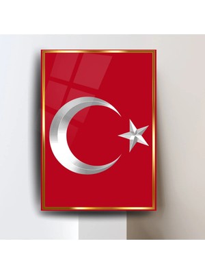 Glitglass Premium Temperli Cam Türk Bayrağı Tablosu - Uv Baskı Canlı Renkler Ay Yıldız Duvar Dekoru