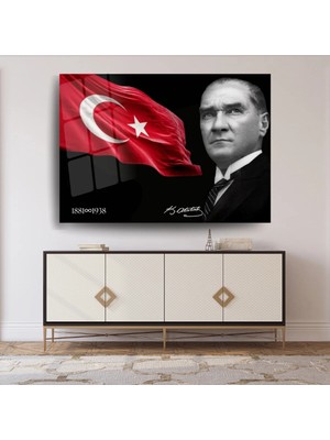 Glitglass Mustafa Kemal Atatürk Cam Tablo - 4mm Temperli Kristal Cam - Modern Ofis ve Ev Dekorasyonu