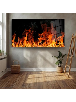 Glitglass Modern Şömine Ateşi Temperli Cam Tablo Duvar Dekoru