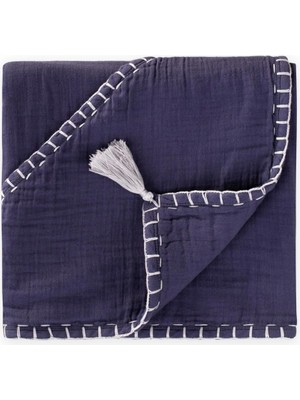 Cigit Çift Kat El Işi Müslin Üçgen Havlu (Yıkanmıştır) 75X75 cm Lacivert