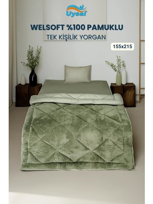 Uysal Yorgan Welsoft %100 Pamuklu Tek Kişilik Yorgan YEŞİL