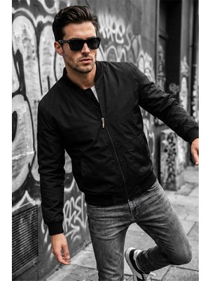 Oksit Guezy Astarlı Kolej Yaka Slim Fit Mevsimlik Erkek Bomber Ceket Mont - Su Itici Kumaş