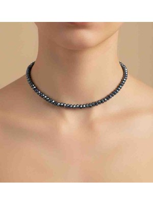 Minel Fashion Kadın Kristal Antrasit Boncuk Kolye