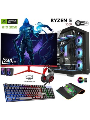Apphirex Omen X50 Ryzen 5 5500 16GB 512GB M2 SSD RTX3050 Gddr6 24'' 240Hz Curved Masaüstü Oyuncu Bilgisayarı