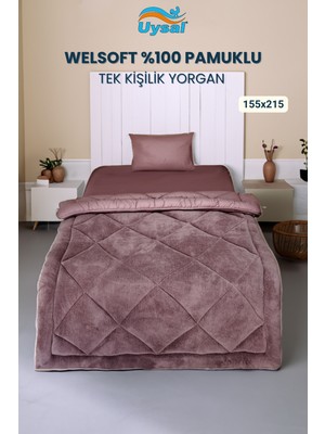 Uysal Yorgan Welsoft %100 Pamuklu Tek Kişilik Yorgan GÜL KURUSU