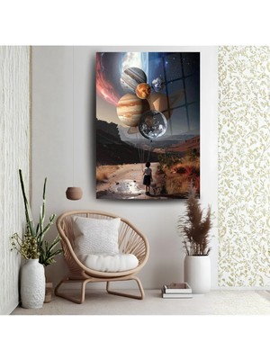Glitglass Hayalperest Uzay Tasarımı Cam Tablo - Yaratıcı Çocuk ve Genç Odası Hediyesi
