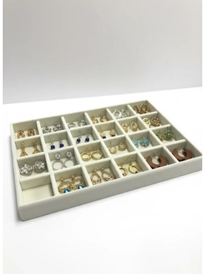 Megass Dekor Varşova Model Süet Kumaş Krem Renk 34 cm / 24 cm 24 Bölmeli Takı Standı