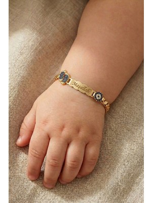 Parmas Design Bebek Künyesi Maşallah Yazılı 925 Ayar Gümüş Nazar Lacivert Taşlı Ayak Izi