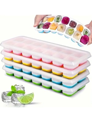 Feyza Design Yumuşak Tabanlı 14 Izgara Kare Silikon Buz Küpü Tepsisi, 2'li Set