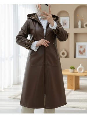 Modamorfo Fermuarlı Kolu Katlamalı Deri Kap  -Kahve