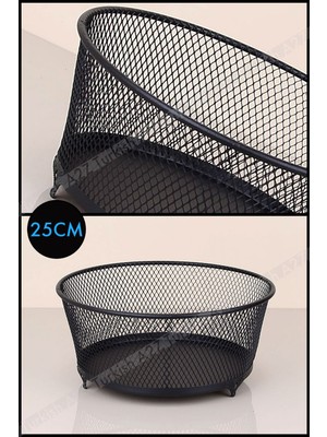 Feyza Design Siyah Metal Örgü Meyve ve Sebze Sepeti, 25 Cm, Modern Tasarım